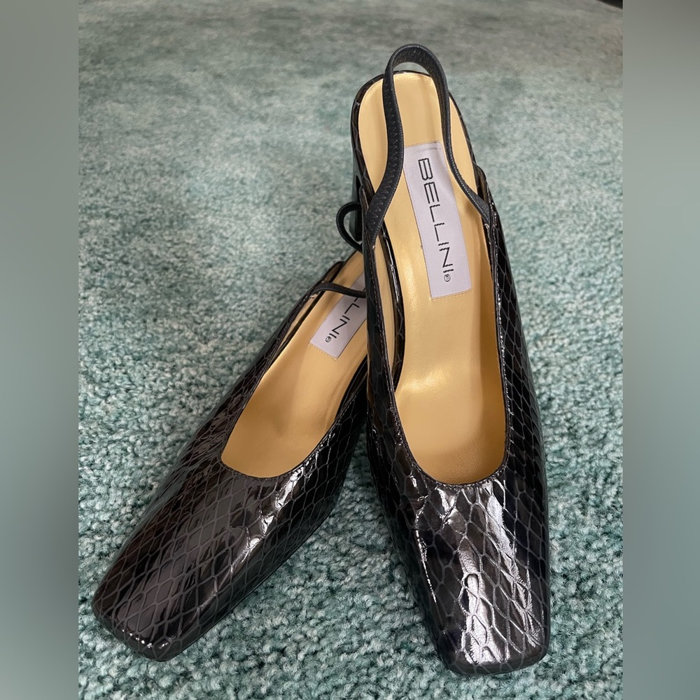 Bellini Black Snake Skin Square Toe Heel